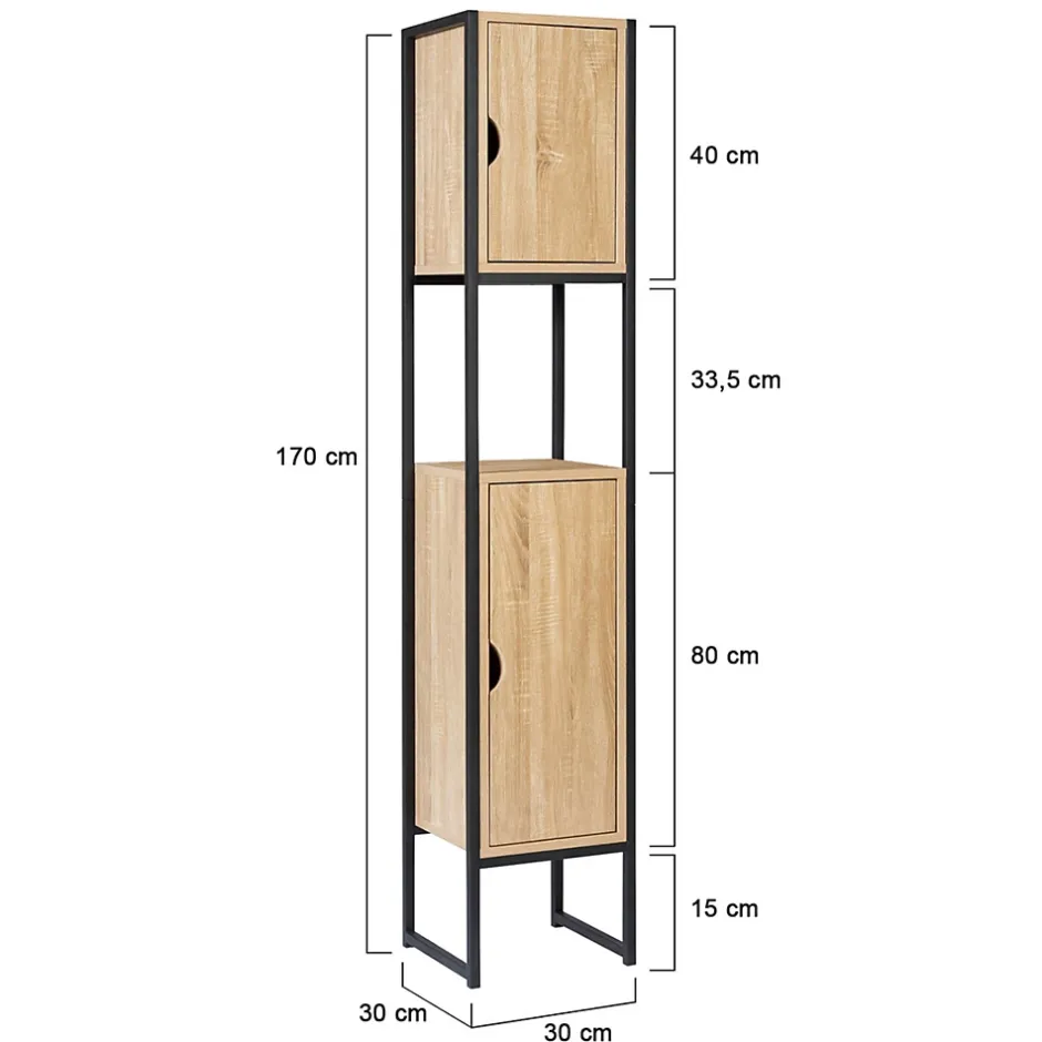 IDMarket Meuble colonne salle de bain DETROIT 2 portes design industriel* Armoire De Salle De Bains