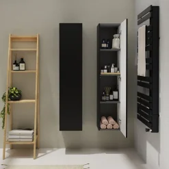 Planète Bain Meuble colonne salle de bain 140 cm suspendu - Noir mat - Karaib 2* Colonne De Salle De Bains
