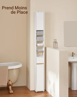 Sobuy Meuble Colonne Salle de Bain, 1 Tiroir, 2 Portes, Étagères Réglables BZR34-WN* Colonne De Salle De Bains