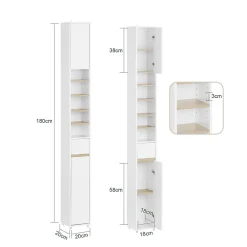 Sobuy Meuble Colonne Salle de Bain, 1 Tiroir, 2 Portes, Étagères Réglables BZR34-WN* Colonne De Salle De Bains