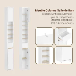 Sobuy Meuble Colonne Salle de Bain, 1 Tiroir, 2 Portes, Étagères Réglables BZR34-WN* Colonne De Salle De Bains