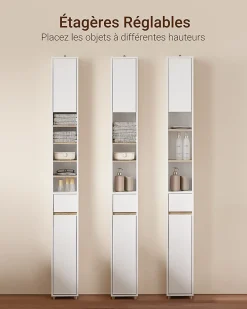 Sobuy Meuble Colonne Salle de Bain, 1 Tiroir, 2 Portes, Étagères Réglables BZR34-WN* Colonne De Salle De Bains