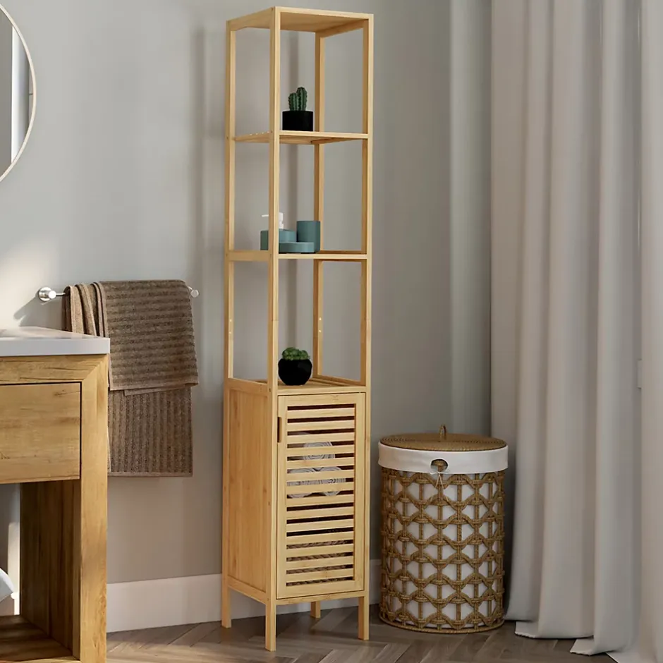 IDMarket Meuble colonne salle de bain bambou BEA 1 porte
