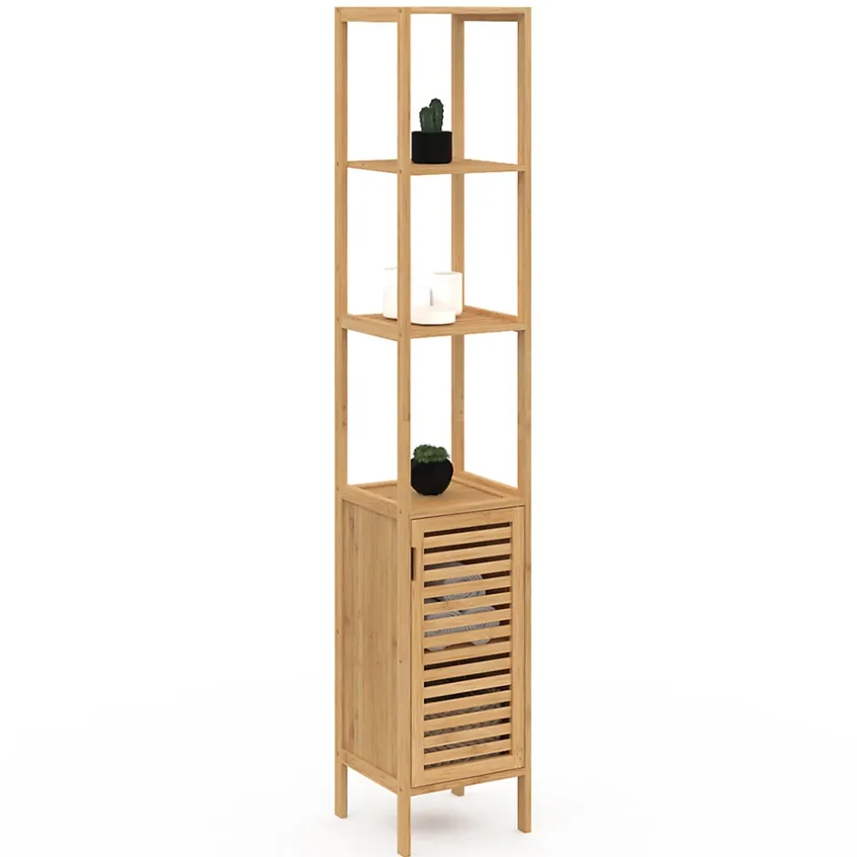 IDMarket Meuble colonne salle de bain bambou BEA 1 porte