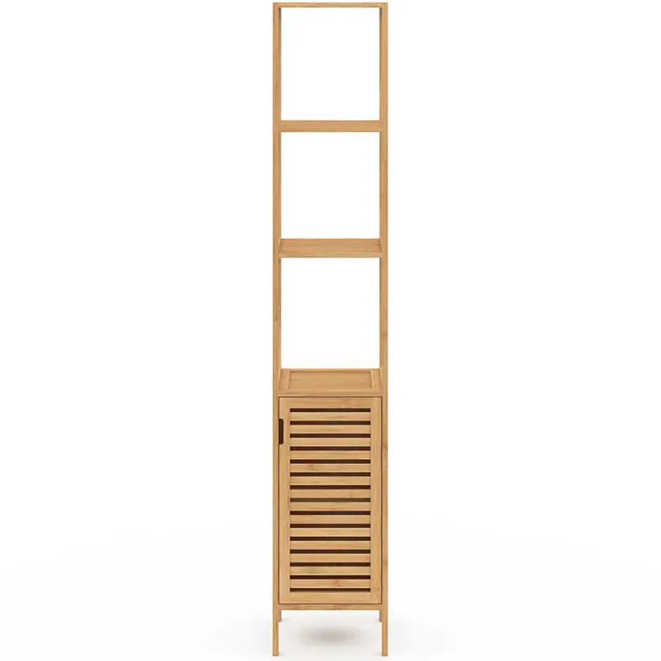 IDMarket Meuble colonne salle de bain bambou BEA 1 porte