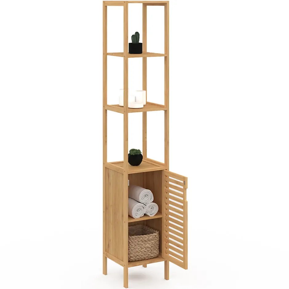 IDMarket Meuble colonne salle de bain bambou BEA 1 porte