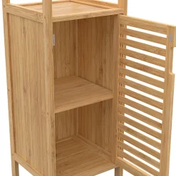 IDMarket Meuble colonne salle de bain bambou BEA 1 porte
