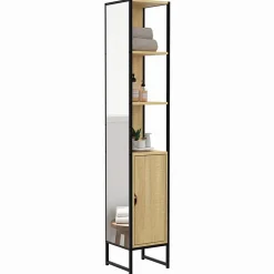 IDMarket Meuble colonne salle de bain DETROIT 1 porte avec miroir et étagères design industriel