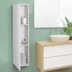 IDMarket Meuble colonne salle de bain suspendu blanc LILA* Armoire De Salle De Bains