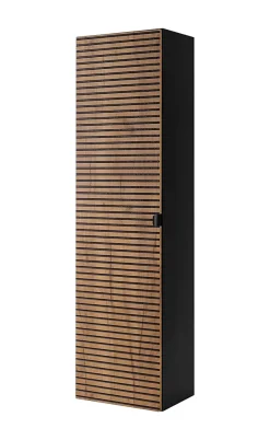 Furnidea Meuble colonne suspendu de salle de bain AURA LOFT noir et chêne 35/136 cm* Colonne De Salle De Bains