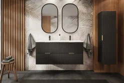 Furnidea Meuble colonne suspendu de salle de bain FLOW noir 35 x 136 cm