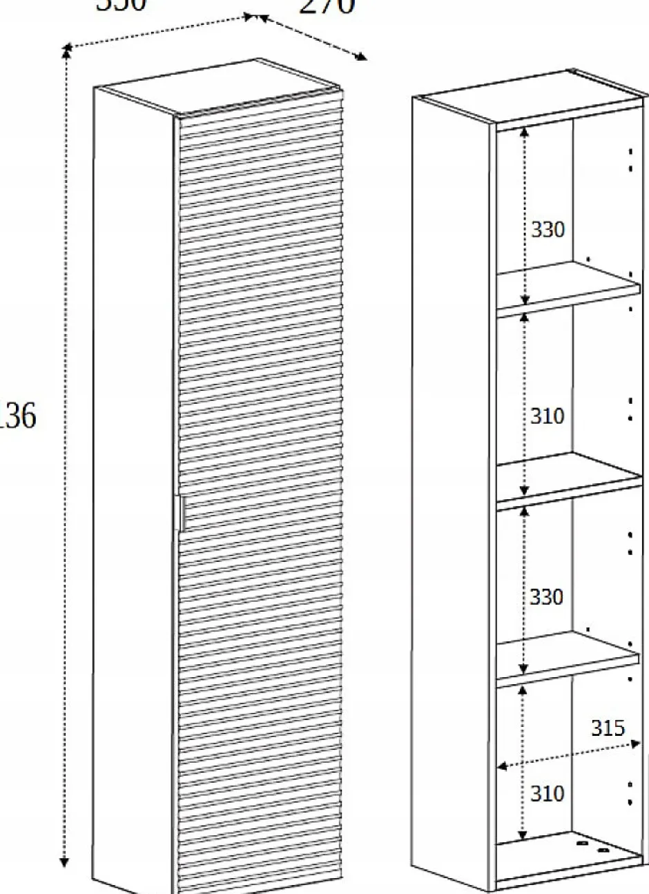 Furnidea Meuble colonne suspendu de salle de bain FLOW noir 35 x 136 cm