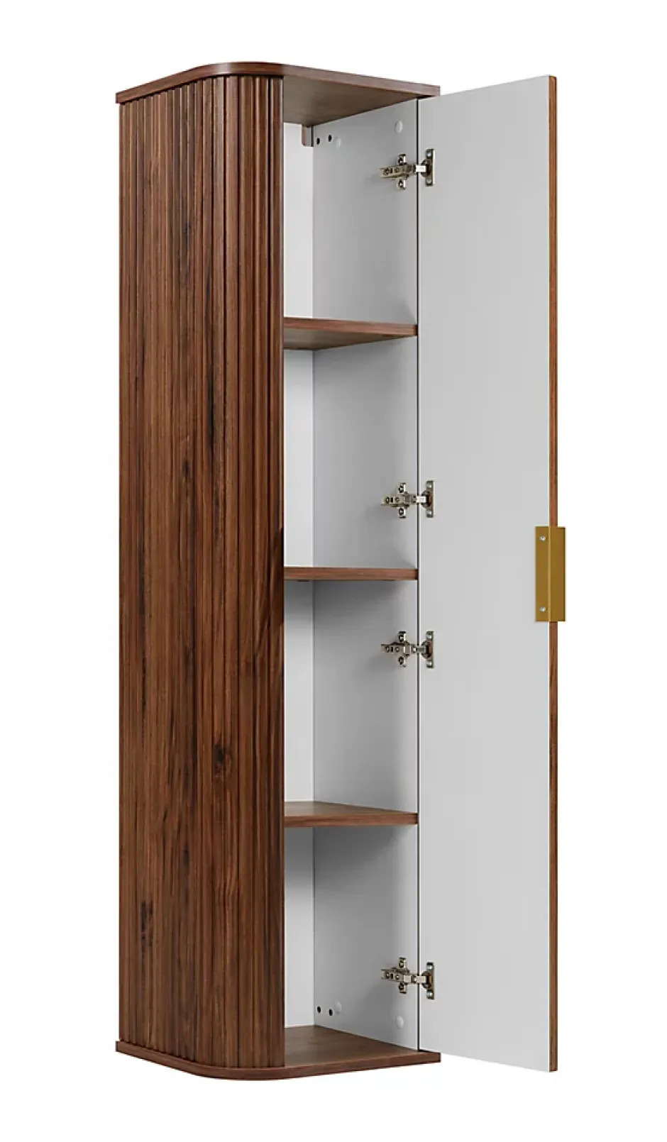 Furnidea Meuble colonne suspendu de salle de bain GLAMOUR coloris noyer foncé 35 x 139 cm* Colonne De Salle De Bains
