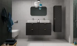 Furnidea Meuble colonne suspendu de salle de bain MADIS NOIR 35 X 136 cm G* Colonne De Salle De Bains