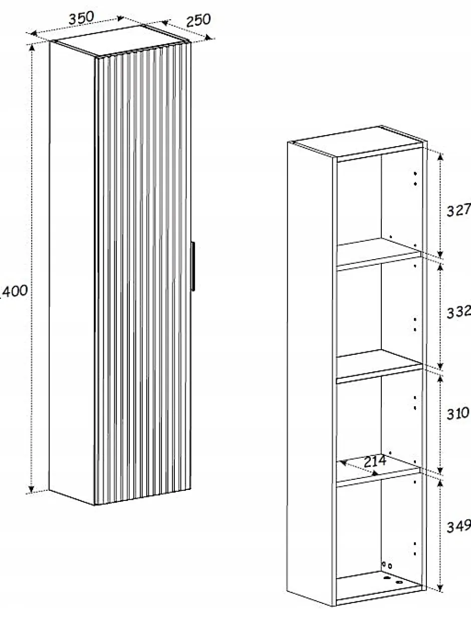 Furnidea Meuble colonne suspendu de salle de bain ADEL CHÊNE 35 x 140 cm