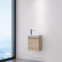 Dileci Meuble compact lave-mains effet bois avec vasque intégrée -