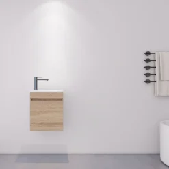 Dileci Meuble compact lave-mains effet bois avec vasque intégrée -