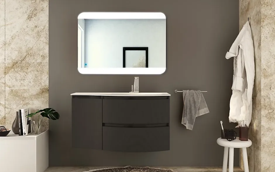 Meuble complément sous vasque graphite mat Vague 34 cm version gauche* Meuble Sous-Vasque