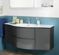 Meuble complément sous vasque gris anthracite Vague 34 cm version gauche