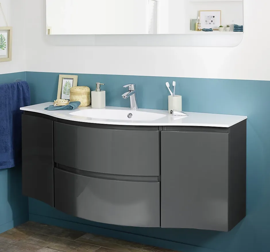 Meuble complément sous vasque gris anthracite Vague 34 cm version gauche