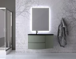 Meuble complément sous vasque kaki mat Vague 34 cm version droite