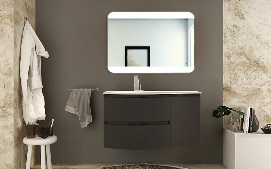 Meuble complément sous vasque graphite mat Vague 34 cm version droite