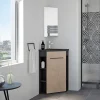 Ondee Meuble d’angle tout en un compact H.84 x l.46 cm, noir mat, porte décor bois, Nova* Lave-Mains|Meuble Vasque
