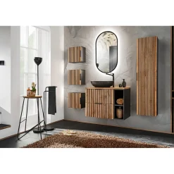 Meublorama Meuble de rangement additionnel sous vasque KINOKO 2 portes Gris anthracite L20 x P57 x H46 cm Meuble suspendu