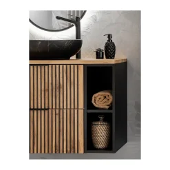 Meublorama Meuble de rangement additionnel sous vasque KINOKO 2 portes Gris anthracite L20 x P57 x H46 cm Meuble suspendu
