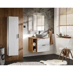 Meublorama Meuble de rangement additionnel sous vasque KINOKO 2 portes Chene clair L20 x P57 x H46 cm Meuble suspendu* Plan Double Vasque