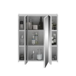 Meublorama Meuble de rangement avec miroirs et LED Blanc laqué KLEANKIN* Armoire De Salle De Bains