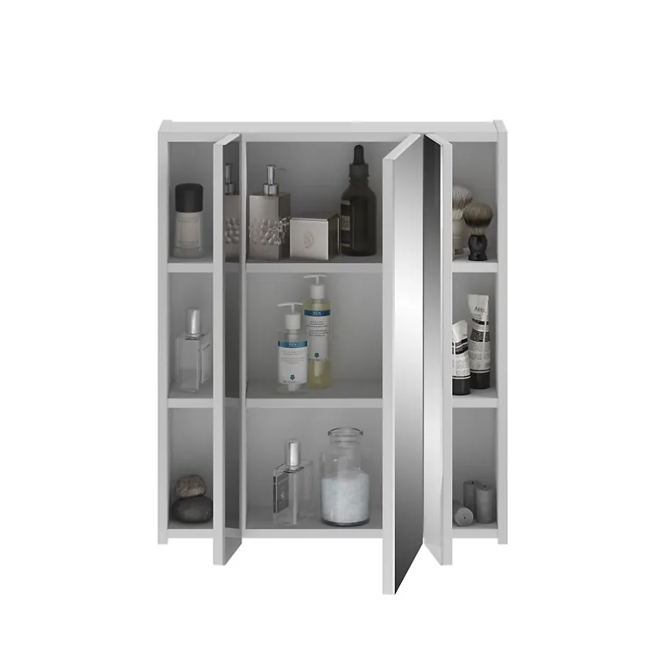 Meublorama Meuble de rangement avec miroirs et LED Blanc laqué KLEANKIN* Armoire De Salle De Bains