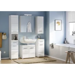 Meublorama Meuble de rangement avec miroirs et LED Blanc laqué KLEANKIN* Armoire De Salle De Bains