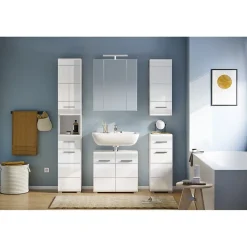 Meublorama Meuble de rangement avec miroirs et LED Blanc laqué KLEANKIN* Armoire De Salle De Bains