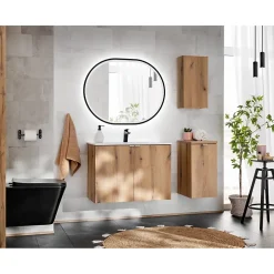 Meublorama Meuble de rangement de salle de bain VANO 1 porte Coloris chene L20 x P57 x H18 cm Meuble suspendu