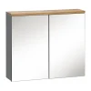 Meublorama Meuble de rangement de salle de bain ERMANO Finition bois et gris brillant, 80 cm