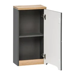 Meublorama Meuble de rangement de salle de bain ERMANO Finition bois et gris brillant, 35 cm* Armoire De Salle De Bains