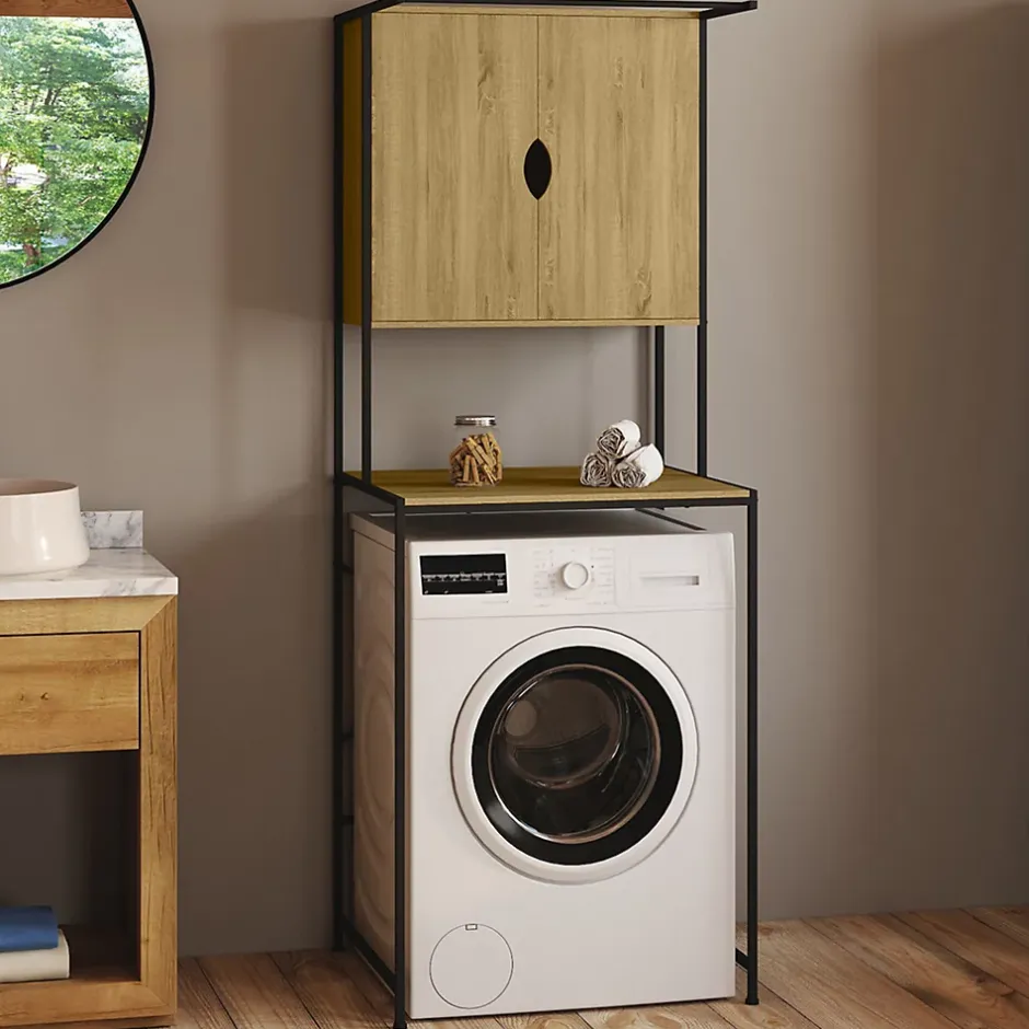 IDMarket Meuble de rangement dessus machine à laver avec placard DETROIT design industriel