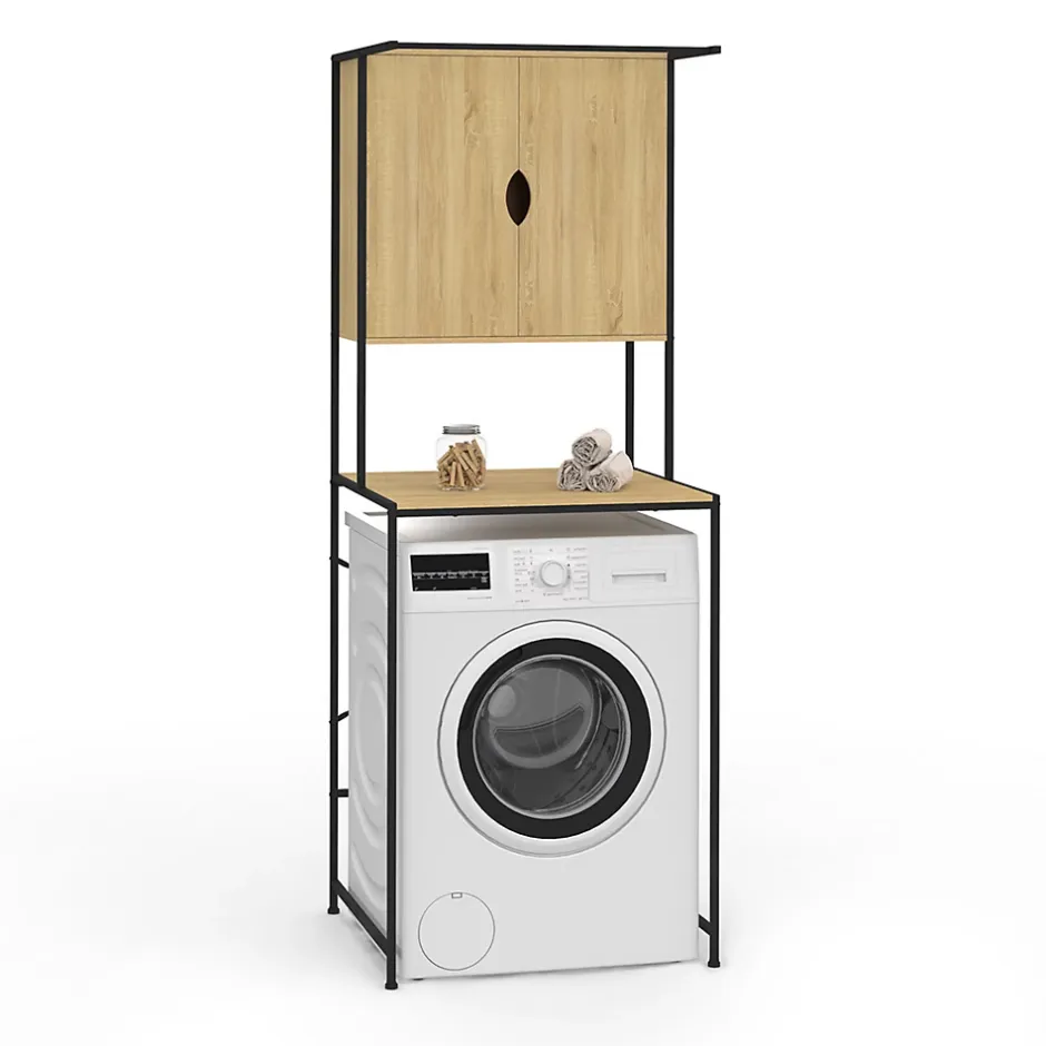 IDMarket Meuble de rangement dessus machine à laver avec placard DETROIT design industriel