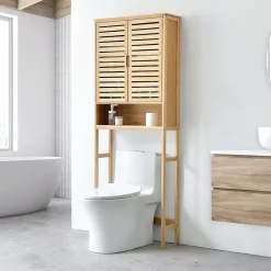 [En.Casa] Meuble de rangement Geta pour WC à 2 portes 170 x 66 x 23 cm en.casa