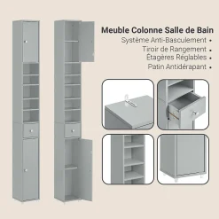 Sobuy Meuble de Rangement Meuble Colonne Armoire de Toilette, BZR34-HG,* Meuble De Salle De Bains Faible Profondeur|Colonne De Salle De Bains