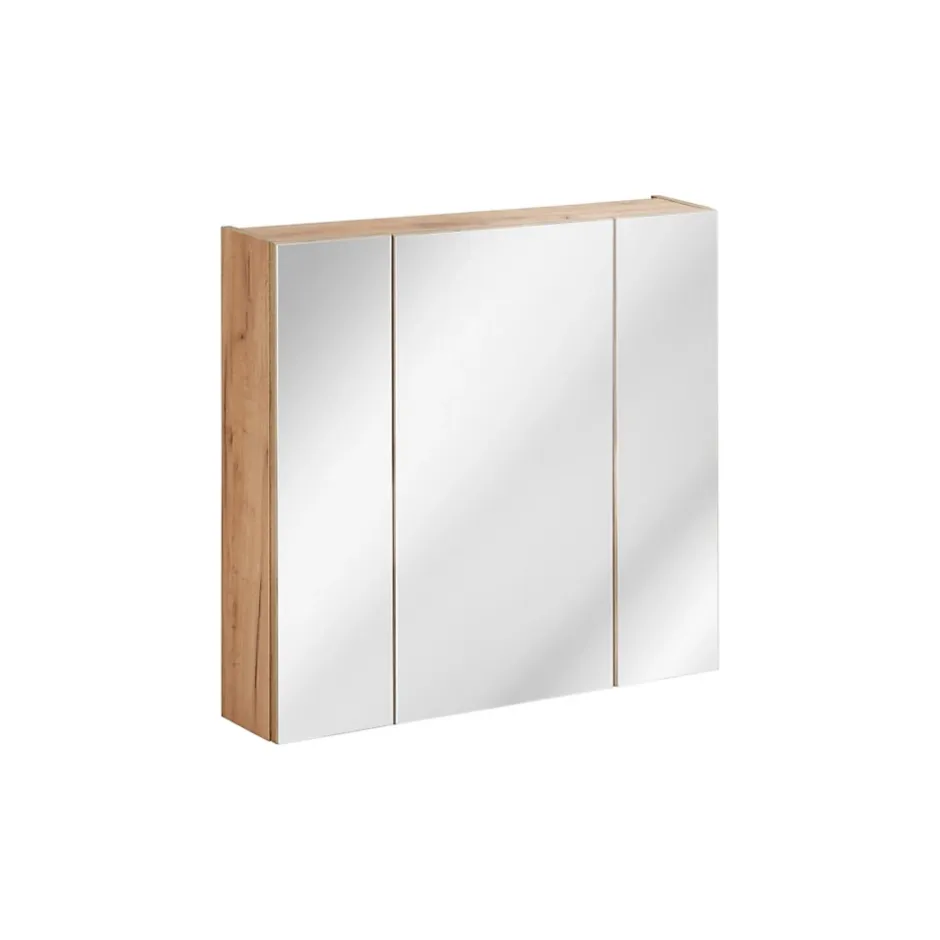 Meublorama Meuble de rangement NALYA 75 cm Chene clair 3 portes avec miroirs suspendu* Armoire De Salle De Bains