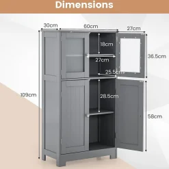 Giantex Meuble de Rangement Placard Buffet sur Pied avec Etagère Réglable avec 4 Portes et Verre Trempé Gris* Armoire De Salle De Bains|Meuble De Salle De Bains Faible Profondeur