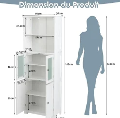 Giantex Meuble de Rangement pour Salle de Bain avec 3 Parties, Rangement 6 Niveaux avec 2 étagères Ouvertes et 2 Compartiments, Blanc* Armoire De Salle De Bains|Meuble De Salle De Bains Faible Profondeur