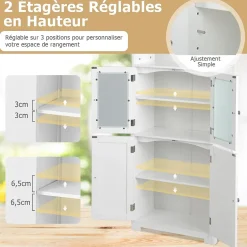 Giantex Meuble de Rangement pour Salle de Bain avec 3 Parties, Rangement 6 Niveaux avec 2 étagères Ouvertes et 2 Compartiments, Blanc* Armoire De Salle De Bains|Meuble De Salle De Bains Faible Profondeur