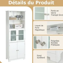 Giantex Meuble de Rangement pour Salle de Bain avec 3 Parties, Rangement 6 Niveaux avec 2 étagères Ouvertes et 2 Compartiments, Blanc* Armoire De Salle De Bains|Meuble De Salle De Bains Faible Profondeur