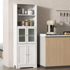 Giantex Meuble de Rangement pour Salle de Bain avec 3 Parties, Rangement 6 Niveaux avec 2 étagères Ouvertes et 2 Compartiments, Blanc* Armoire De Salle De Bains|Meuble De Salle De Bains Faible Profondeur