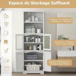 Giantex Meuble de Rangement pour Salle de Bain avec 3 Parties, Rangement 6 Niveaux avec 2 étagères Ouvertes et 2 Compartiments, Blanc* Armoire De Salle De Bains|Meuble De Salle De Bains Faible Profondeur