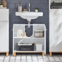 Sobuy Meuble de Rangement pour Salle de Bain avec 2 Portes, BZR92-W,