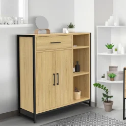 IDMarket Meuble de rangement salle de bain DETROIT 1 tiroir 2 portes placard et étagères design industriel